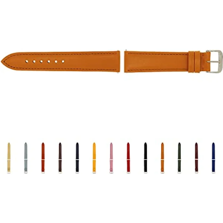 SELVA Uhrenarmband aus Leder, 14 mm, honigfarben mit silberner Schließe, handgefertigt in Deutschland, Quick Release-Federstege – Bild 1