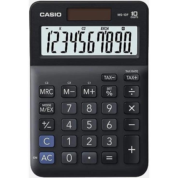 Casio Tischrechner MS-10F, 10-stellig, Steuerberechnung, Währungsumrechnung, Vorzeichenwechsel, Solar/Batteriebetrieb