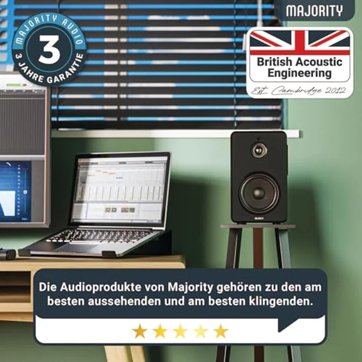 MAJORITY D40 Bluetooth Lautsprecher Boxen | 60W 2.0 Aktivlautsprecher | Studio Monitor mit 4"-Treiber | Regallautsprecher für HiFi Stereo in Holzoptik | Optischer, RCA-, USB- und AUX-Eingang | Fernbedienung – Bild 3