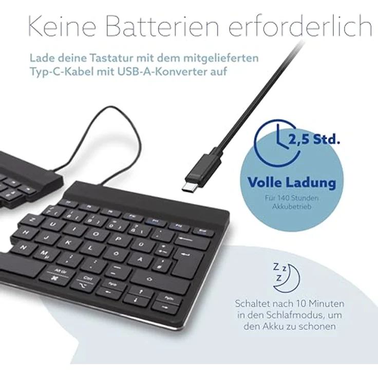 R-Go Tools R-GO SPLIT BREAK ERGONOMIC (DE, Kabellos), Tastatur, Schwarz - Bluetooth QWERTZ Layout – Bild 6