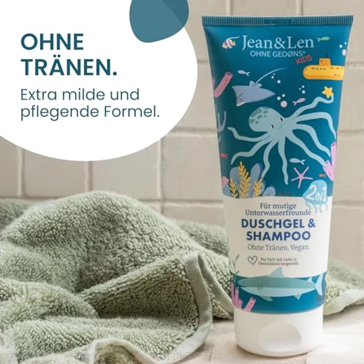 Jean & Len 2in1 Duschgel und Shampoo für muntere Unterwasserfreunde, extra milde Formel, vegan, ohne Parabene und Silikone, 200 ml – Bild 4