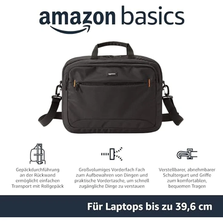 AmazonBasics Laptop- und Tablet-Schultertasche, für Laptops bis zu 15,6 Zoll (40 cm), Schwarz, 1 Stück – Bild 2