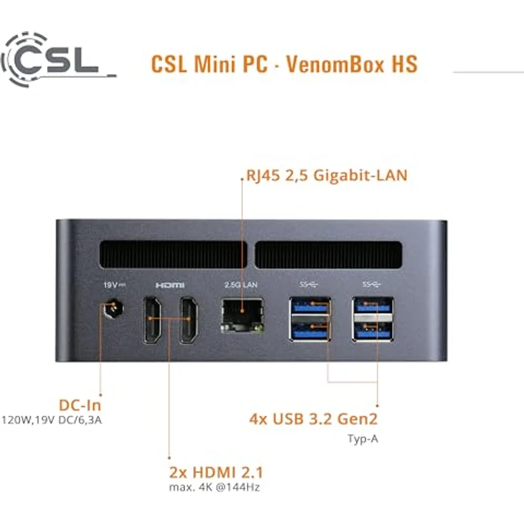 CSL VenomBox HS, Desktop-PC mit AMD Ryzen 7 7840HS, 32 GB RAM, 4000 GB M.2 SSD, Radeon 780M, Schwarz – Bild 4