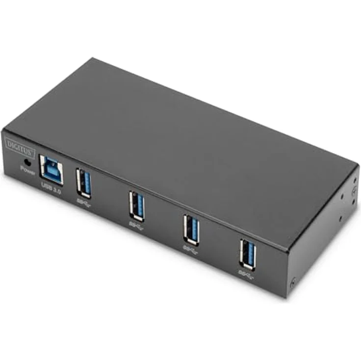 DIGITUS industrieller 4-Port USB-Hub - 4X USB-A - USB 3.0-5 Gbps - USB SuperSpeed - 15 kV ESD-Schutz - Hutschienenmontage - Schwarz – Bild 1