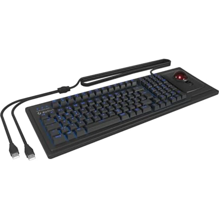 KeySonic KSK-8202ELU-T, mechanische Full-Size Tastatur mit Cherry MX Silent-Tasten, 46 mm Trackball, RGB-Hintergrundbeleuchtung, schwarz – Bild 1