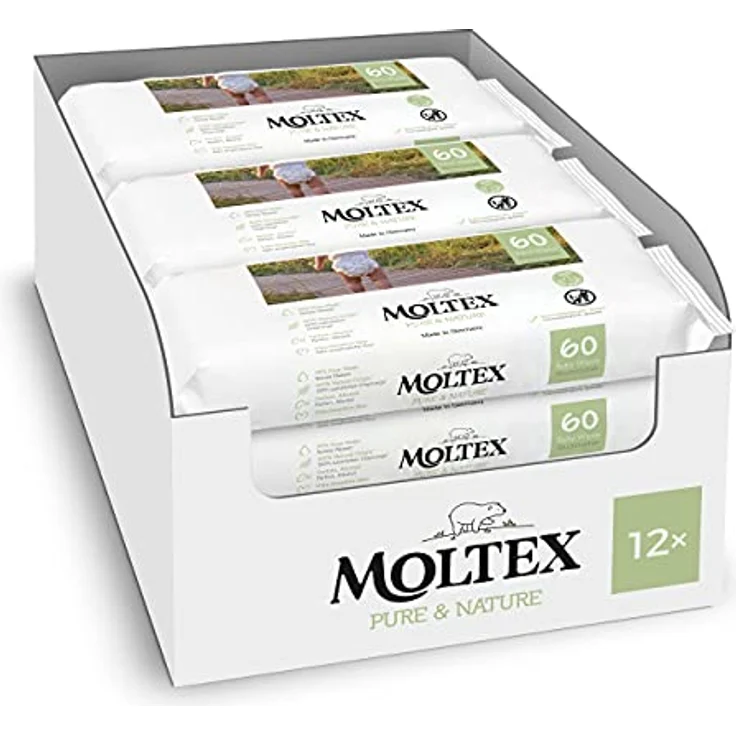 Moltex Pure & Nature Feuchttücher Monatsbox, 12 x 60 Tücher - Mit 99% Purem Wasser und 100% natürlichen Ursprungs – Bild 1