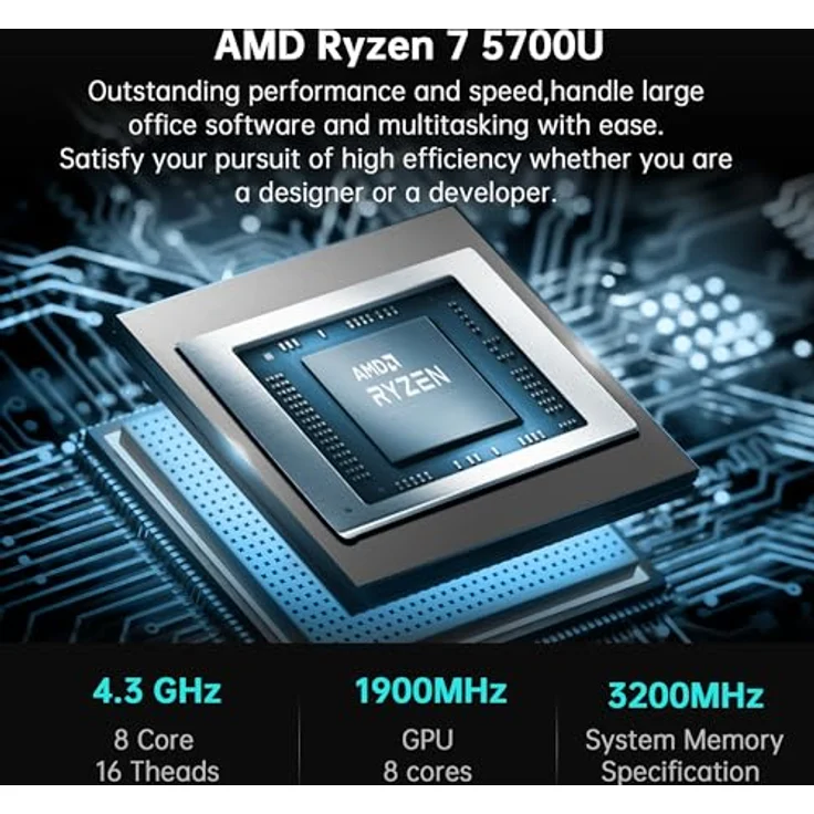 NiPoGi Mini PC Windows 11 AMD Ryzen 7 5800U 16GB DDR4 512GB SSD mit Radeon RX Vega 8 Graphics Micro Desktop Computer für Business/Büro/Meeting | WiFi 6 | BT 5.2 | Schwarz – Bild 3