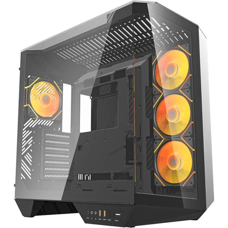 darkflash DY470 Big Tower PC-Gehäuse Schwarz mit 4 ARGB-Lüftern, GPU-Halter und Tempered Glass