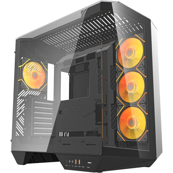darkflash DY470 Big Tower PC-Gehäuse Schwarz mit 4 ARGB-Lüftern, GPU-Halter und Tempered Glass