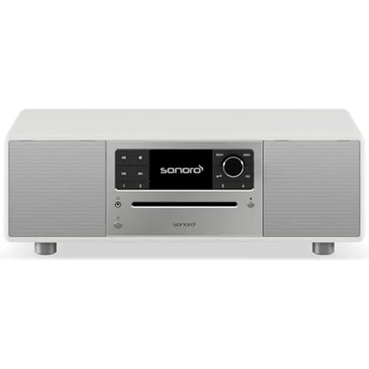 sonoro Prestige Kompaktanlage mit CD Player, Bluetooth und Internetradio (UKW, WLAN, DAB Plus, Spotify, Deezer), Weiß, 2-Wege Soundanlage mit 4-Zoll Subwoofer