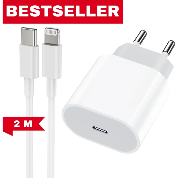 Zonoto 20W iPhone Ladekabel und Schnellladeadapter, USB-C auf Lightning, 2m, kompatibel mit iPhone 14, 13, 12, 11, X, XR