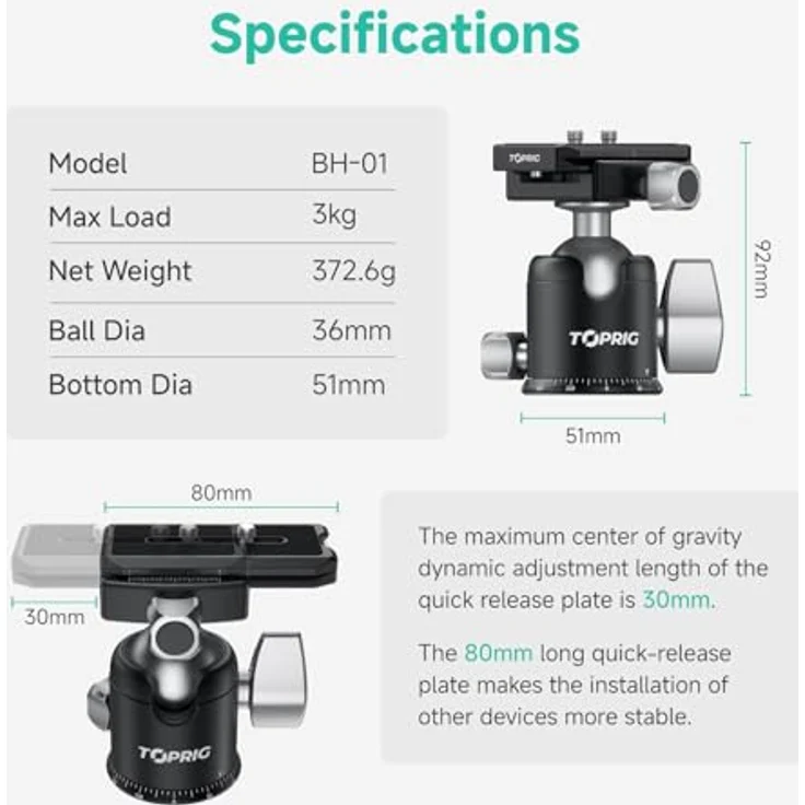 Accsoon Toprig Ball Head Stativhalterung, vielseitig einsetzbar für DSLR-Kameras und Camcorder – Bild 7