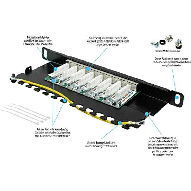 Good Connections 10" Patchpanel Cat. 6, 8-Port, 250 MHz, geschirmt, werkzeugloses Öffnen, Tiefschwarz (RAL9005) – Bild 3