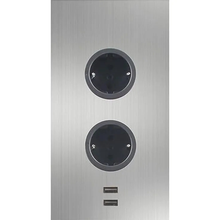 Caressi Ecksteckdose 2ST220, 2-fach Steckdose mit 2x USB für vertikale Montage in Edelstahl schwarz, 230V