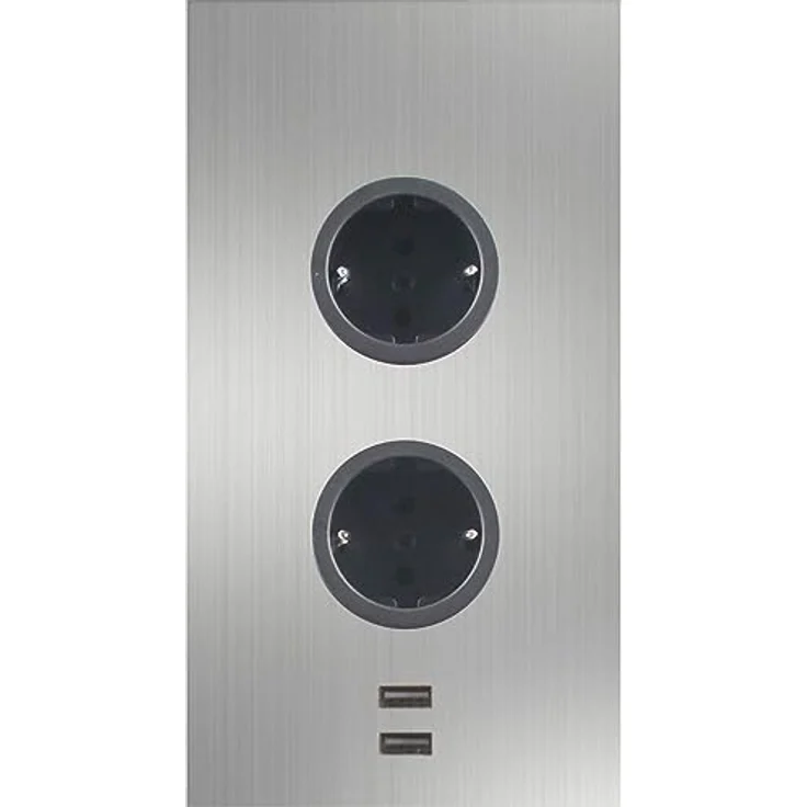Caressi Ecksteckdose 2ST220, 2-fach Steckdose mit 2x USB für vertikale Montage in Edelstahl schwarz, 230V – Bild 1