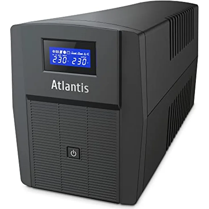 Atlantis A03-HP1503 Unterbrechungsfreie Sinuswelle Pure 1200VA 720W Line Interactive, LCD-Display, USB-HID-Anschluss, 3 IEC Ausgänge + 2 Schuko-Steckdosen + alim-Kabel, 2 Akkus 12V-7Ah, RJ45