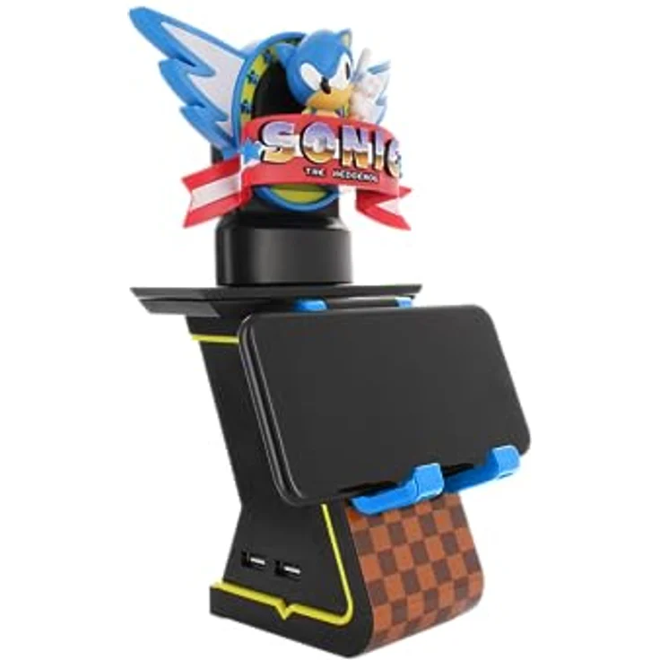 Cable Guys Sonic the Hedgehog IKON, 20 cm Light Up Charging Stand mit 2 USB-Schnellladepunkten und R.E.S.T. System, schwarzer Säule mit gelbem LED-Rand – Bild 3