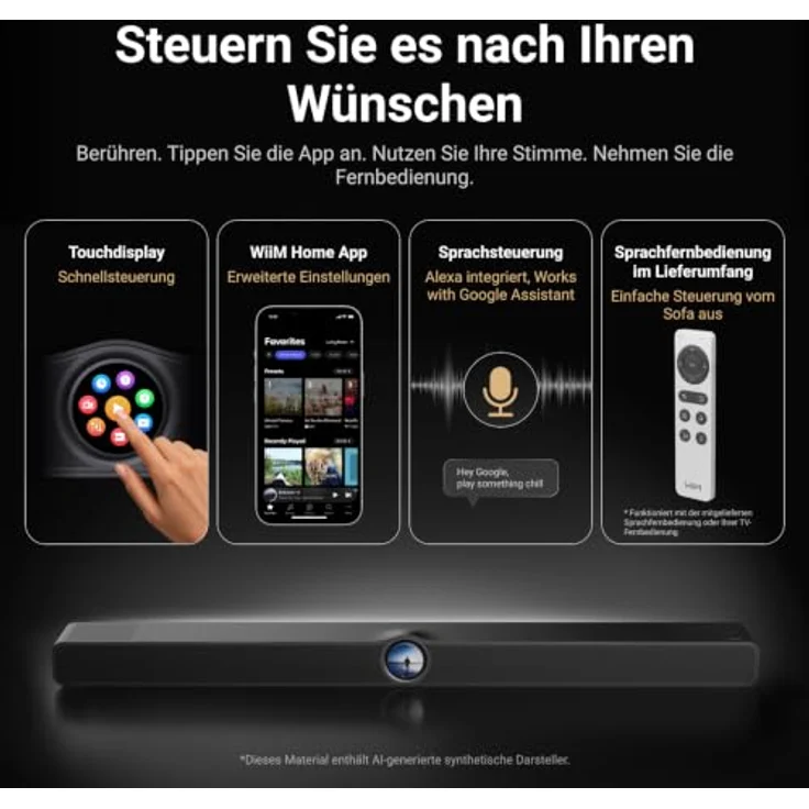 WiiM Sound Bar, Multiroom Soundbar mit 135 W, Dolby Atmos, Touchdisplay und Sprachsteuerung, Schwarz Matt – Bild 10