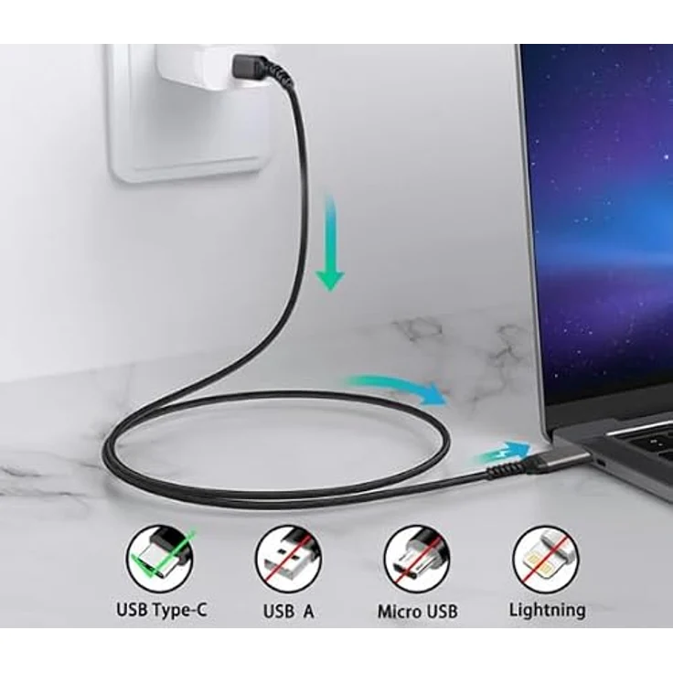 INF USB-C zu USB-C Kabel, 5A/20V PD 100W Ladegerät, geflochtenes Nylon, schwarz, 2 m – Bild 3