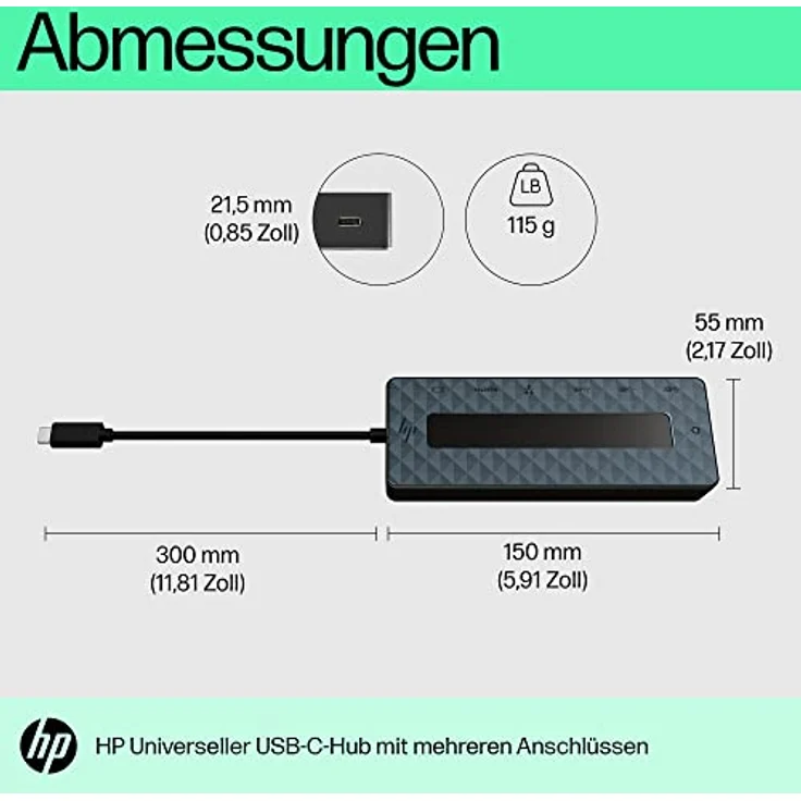 HP USB-C-Multiport-Hub 7-in-1, 1x HDMI 2.0, 1 x DisplayPort 1.2, 2 x USB-A, 1 x USB-C, 1 x USB-C -Passthrough, 1 x Ethernet, Schwarz, für Windows, macOS und Chrome OS geeignet – Bild 4