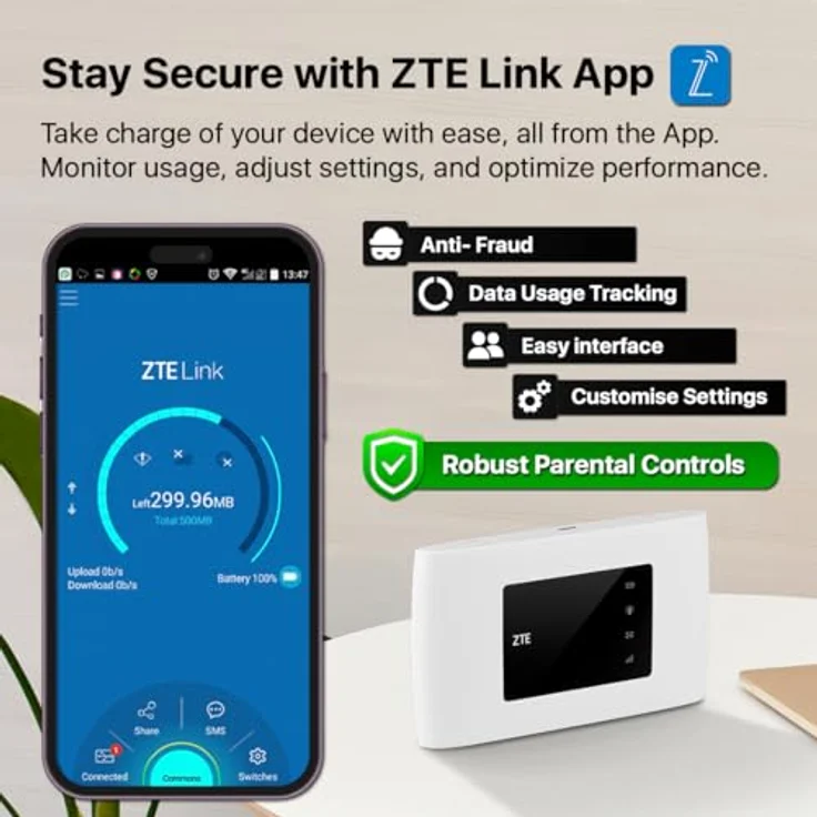 ZTE MF920U, CAT4/4G LTE Mobiles WLAN, entsperrt, tragbarer Hotspot, verbindet bis zu 10 Geräte, 2000 mAh Akku, inkl. kostenloser Smarty SIM-Karte, Weiß – Bild 4