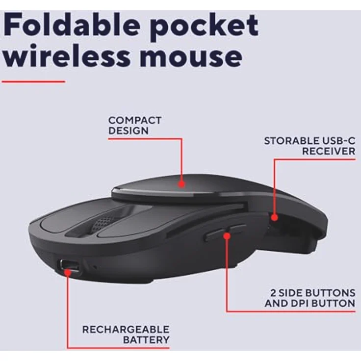 Trust ZYLO Pocket Wireless Mouse, kabellose faltbare Maus im Taschenformat, Schwarz mit USB-C-Empfänger und bis zu 5 Monate Akkulaufzeit – Bild 3