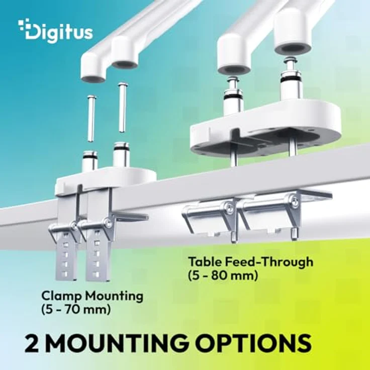 DIGITUS Dual Monitor Halterung für zwei Monitore bis 35 Zoll, mechanische Feder mit 10 kg Traglast, für Flach- und Curved-Bildschirme, VESA 75x75/100x100, Tischklemme, Design Serie, Weiß – Bild 5