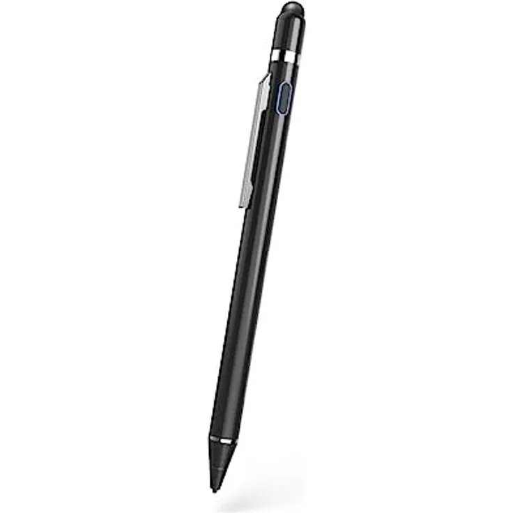 Hama Stift für Tablet (Eingabestift, aktiv, ultrafein, für Android/iOs, Handy Stift, Tablet Stift, aufladbar, für kapazitiven Touch Display, iPad kompatibler Stift, Touchpen, Pen, mit Clip) schwarz