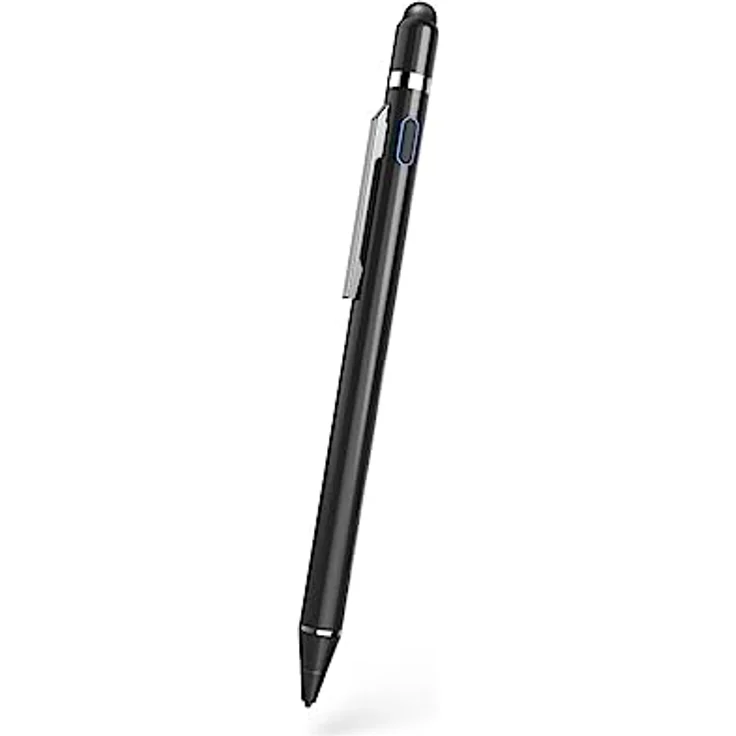 Hama Stift für Tablet (Eingabestift, aktiv, ultrafein, für Android/iOs, Handy Stift, Tablet Stift, aufladbar, für kapazitiven Touch Display, iPad kompatibler Stift, Touchpen, Pen, mit Clip) schwarz