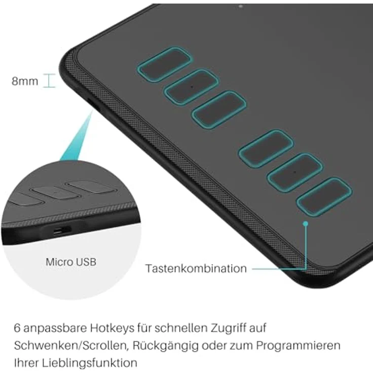 HUION Inspiroy H640P Grafiktablett, 6 programmierbare Tasten, batterieloser Stift, 8192 Druckstufen – Bild 4