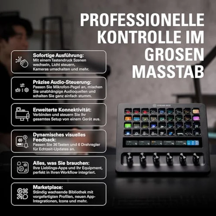 Elgato Stream Deck + XL, Anpassbare Steuerungsplattform mit 36 Macro-Tasten, 6 Multifunktionsringen und Touch-Strip für PC und Mac, USB-C – Bild 2