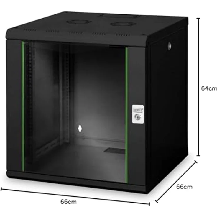 DIGITUS Netzwerk-Schrank 19 zoll 12 HE - Wandmontage - 600 mm Tiefe - Traglast 100 kg - Unique Serie - Glastür - Schwarz – Bild 3