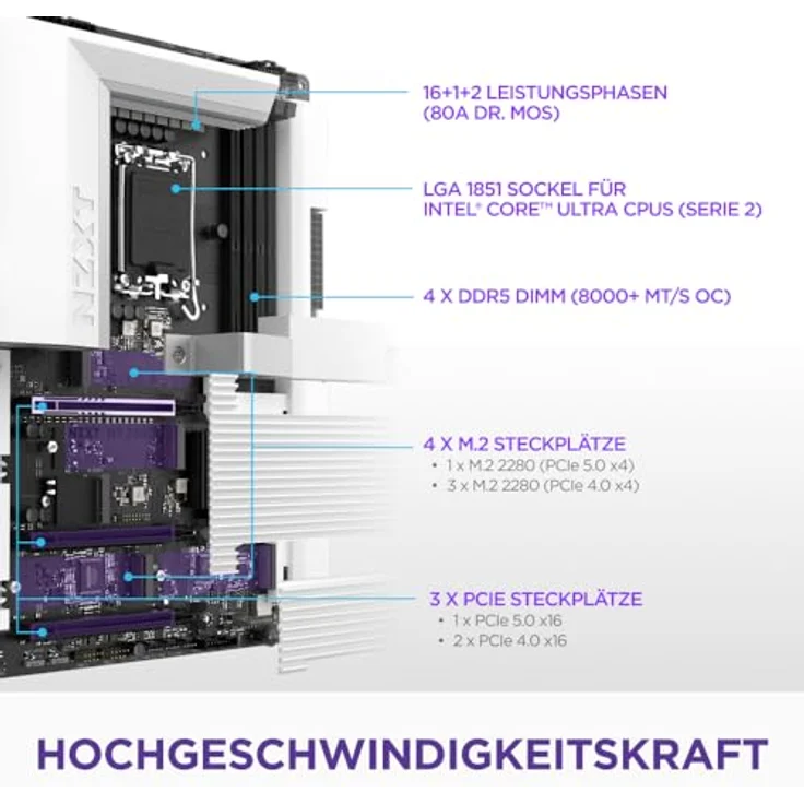 NZXT N7 Z890, Mainboard für Intel Core Ultra-Prozessoren, ATX, mit Thunderbolt 4, DDR5 und PCIe 5.0 Unterstützung – Bild 2