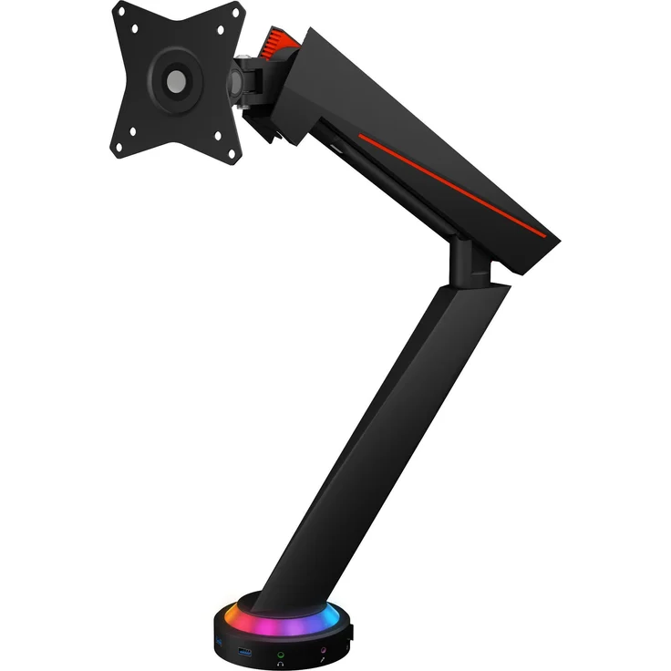 Icy Box IB-MSG303BL-T, Monitorständer mit RGB-Lichteffekt, 2 USB 3.0-Anschlüssen, Tischmontage, Schwarz