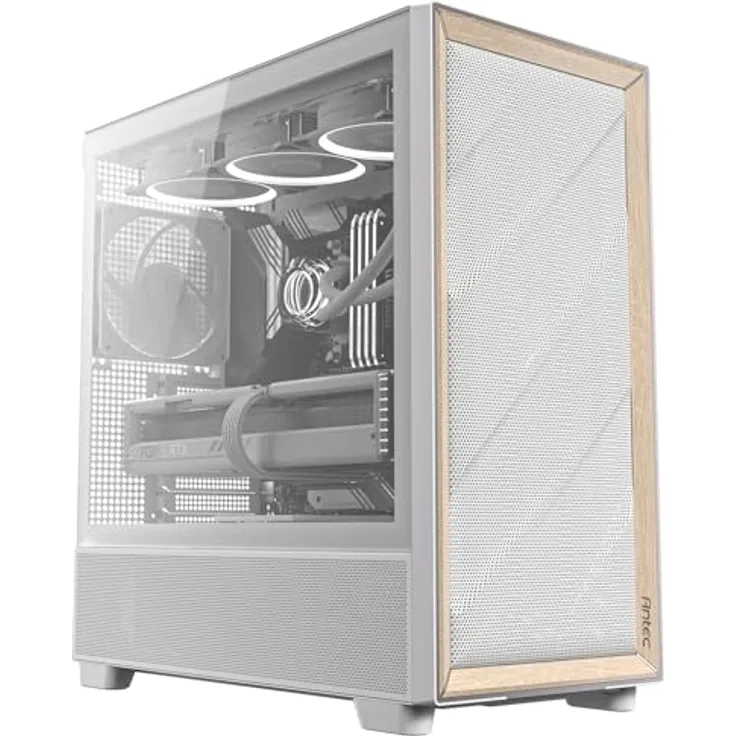 Antec Flux PC-Gehäuse, Full-Tower E-ATX, Aluminium & Holzrahmen, Tempered Glass, bis zu 2x 360mm Radiator Support, weiß