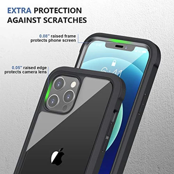 Miracase 360 Grad Hülle für iPhone 12/12 Pro (6.1 Zoll), Ganzkörper Schutzhülle mit integrierter Glas Displayschutzfolie, stoßfest, schwarz – Bild 5