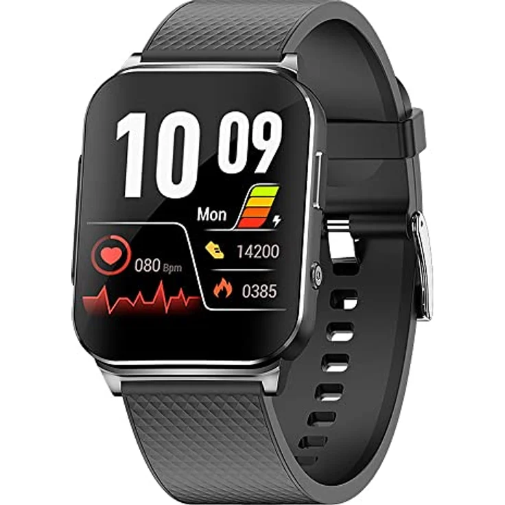 Knauermann Pro 2 Plus (2023) Schwarz - Gesundheitsuhr Smartwatch - OSRAM Sensoren - Brustkorb EKG + HRV Funktion - BT Bluetooth - Schlafapnoe - Blutdruck - Silikonband Schwarz, 14-24 – Bild 1
