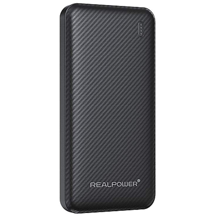 REALPOWER PB-10000 Plus, Powerbank 10.000 mAh mit 2 USB-Ausgängen und USB Type-C, schwarz