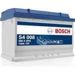 Bosch S4 008 Autobatterie 12V, 74Ah, 680A, wartungsfrei, kompakte Maße 278 x 175 x 190 mm