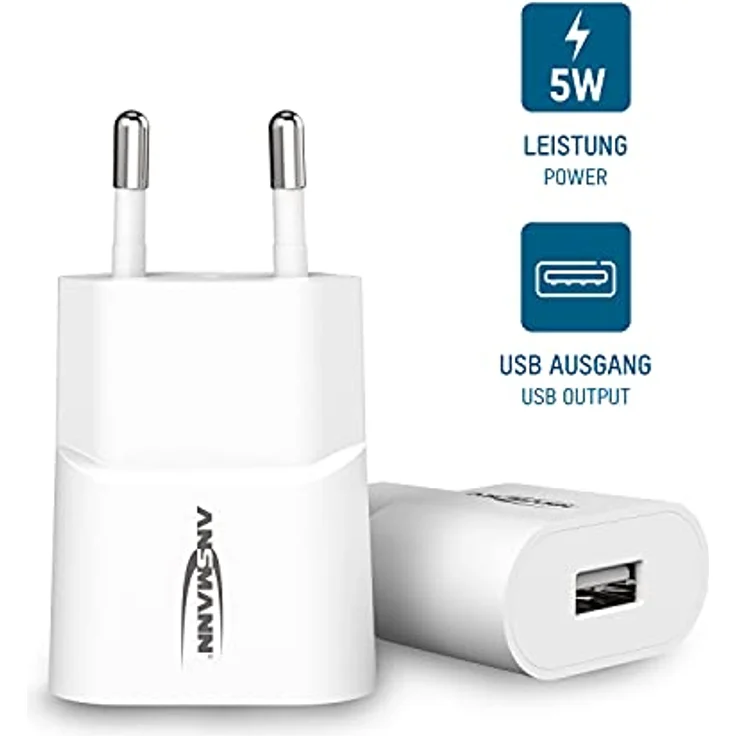 ANSMANN USB Ladegerät 5W 1A, Traveller USB Power Adapter / Netzteil besonders geeignet für Apple iPhone, Samsung Galaxy, Huawei, Xiaomi, Tablet, GoPro, e-Book Reader, etc, único – Bild 2