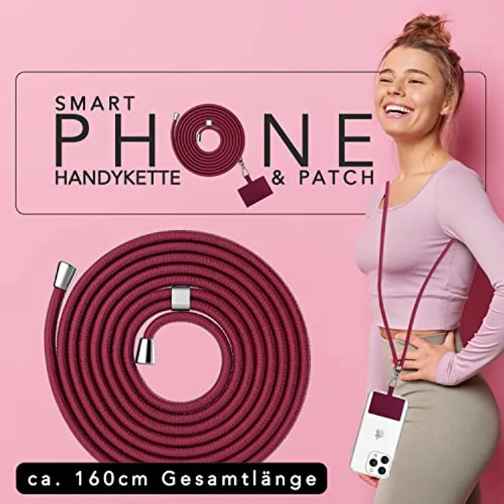 Nalia HoldMe Air, Universal Handykette mit 160 cm Lanyard, verstellbarer Schlaufe & Edelstahlkarabiner, kompatibel mit Full-Cover Hüllen – Bild 2