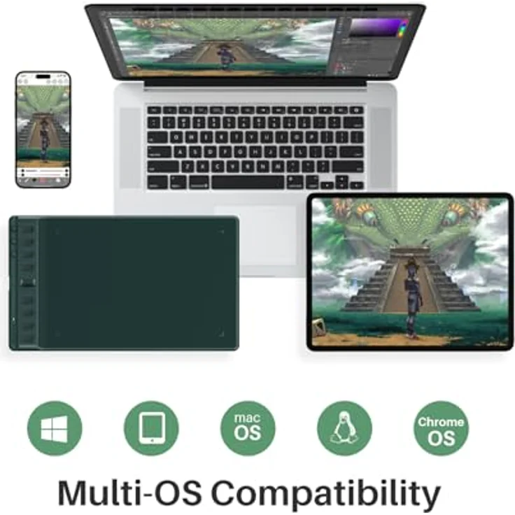 HUION Grafiktablett Inspiroy 2 M, 5080 LPI, Grüner Silikongriff, Batterielos, USB-C – Bild 6