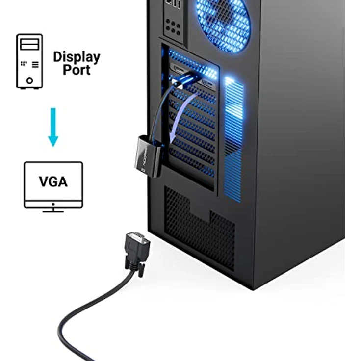 deleyCON DisplayPort auf VGA Adapter Konverter, Stecker auf Buchse für PC/Monitor, 18,2 cm, Schwarz – Bild 2