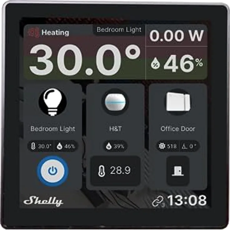 Shelly Wall Display | Wlan & Bluetooth Ein intelligentes Bedienfeld mit integriertem 5-A-Schalter und Farbdisplay | Hausautomation | Leistungsüberwachung | iOS Android App | Feuchtigkeits LUX-Sensoren