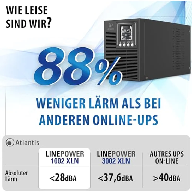 Atlantis Land USV A03-OP1002XLN, 1000VA/700W Unterbrechungsfreier Stromversorger mit reiner Sinuswelle, Metallgehäuse und LCD-Display – Bild 5