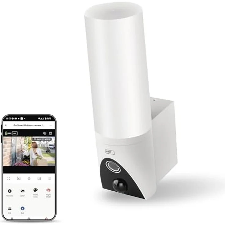 EMOS GoSmart - Smart Home Outdoor Überwachungskamera mit Licht - 3MP Rotierende WLAN IP Kamera - Nachtsicht und Sirene - Google Assistant und Alexa kompatibel - wasserdicht - weiß – Bild 1