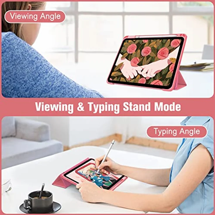 Fintie Hybrid Hülle für iPad 10. Generation 2022 (10.9 Zoll) mit Stifthalter - Stoßfeste Schutzhülle mit transparenter Hartschale auf der Rückseite, Pink – Bild 5