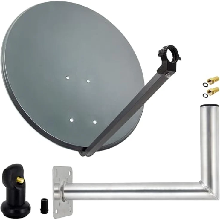 PremiumX PXS60 SAT Anlage, 60 cm Anthrazit Satellitenantenne mit Single LNB, pulverbeschichtet und wasserdicht, inklusive Wandhalterung 45 cm ALU und 2x F-Stecker – Bild 1