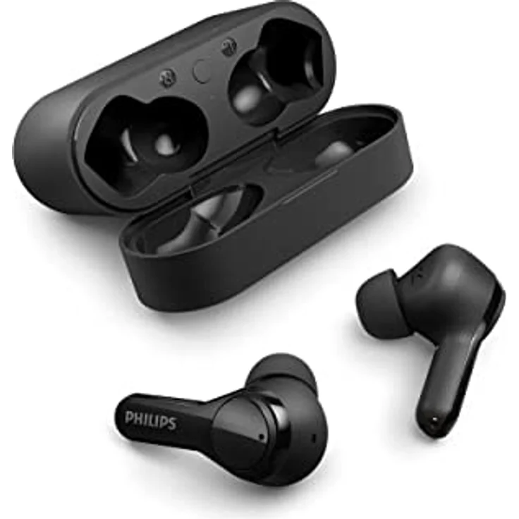 Philips Audio True Wireless Kopfhörer IPX5 Spritzwasser-/Schweißresistent, Bis Zu 26 Stunden Wiedergabe Mit Portabler USB-C Ladetasche, TAT3217BK/00, Schwarz, Einheitsgröße – Bild 1