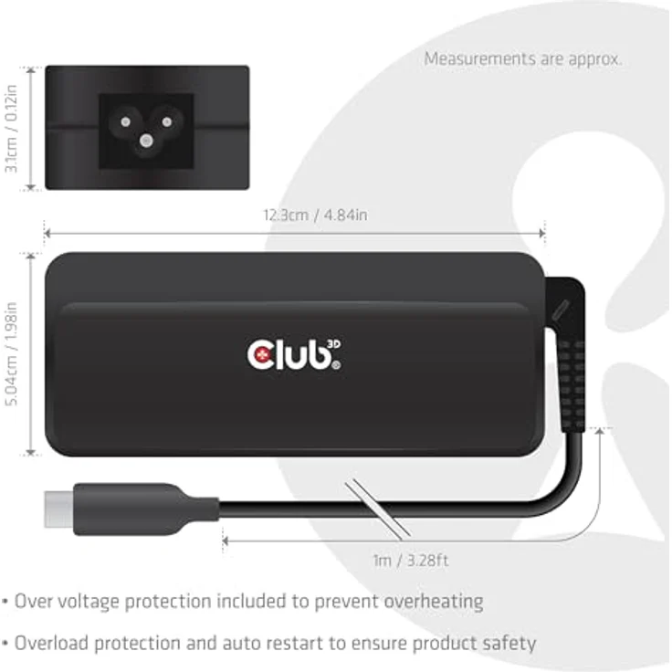 Club 3D CAC-1932, 140 Watt Laptop-Netzteil in Schwarz – Bild 3